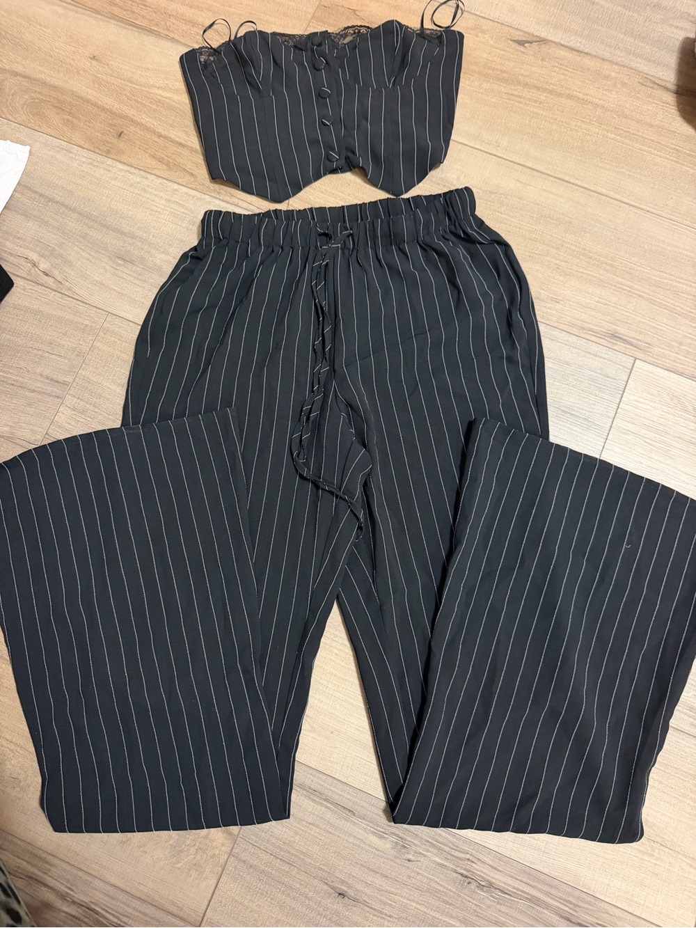 Fashion Nova Black Pinstripe Wide-Leg Pants